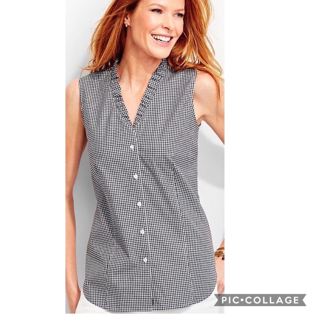 Talbots Petite Gingham Sleeveless Button Front - Picture 1 of 9